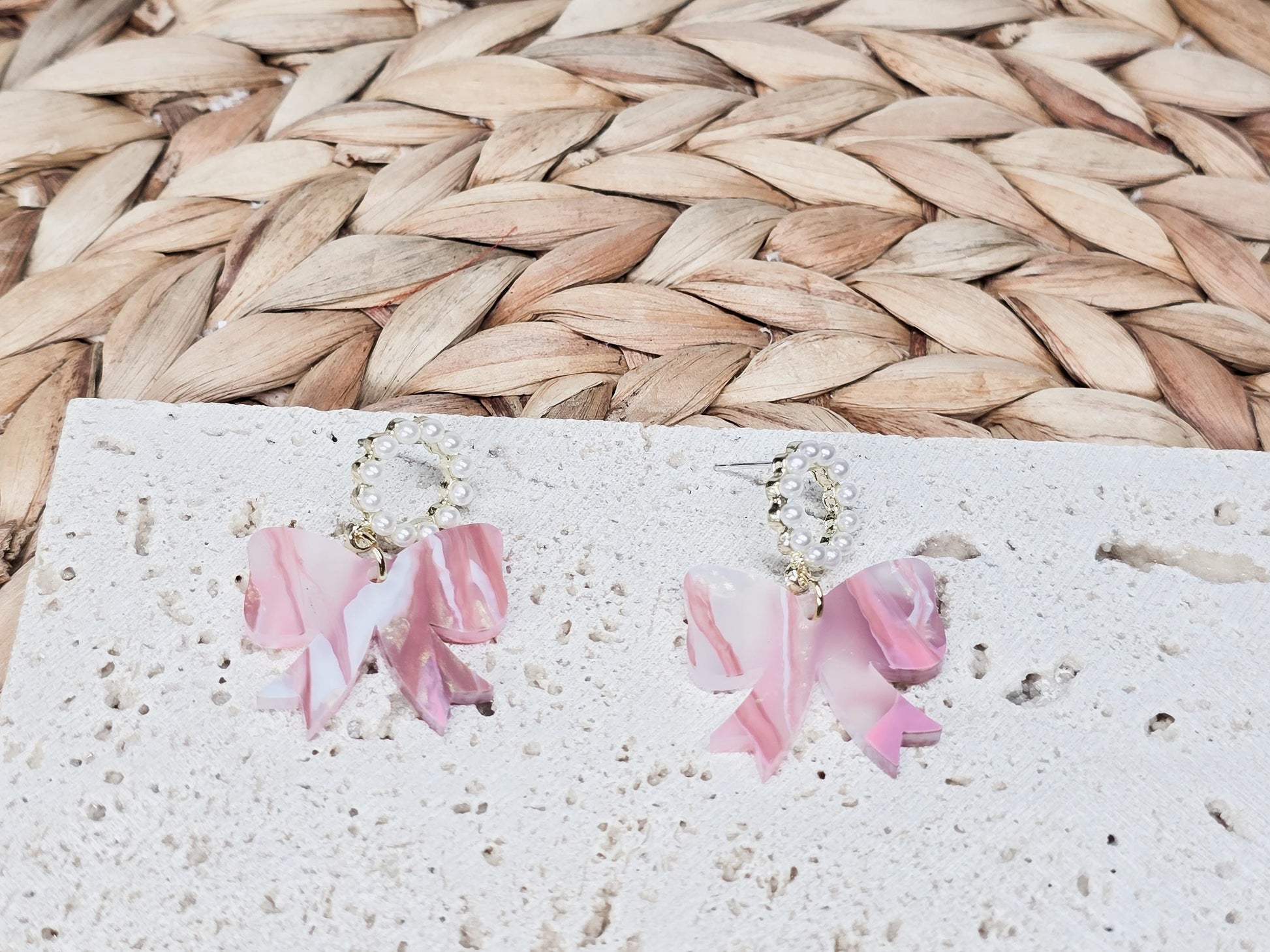 Mini Bow Acrylic Earrings, Valentine's Accessories, Fun Accessories, Statement Jewelry, Pearl Earrings