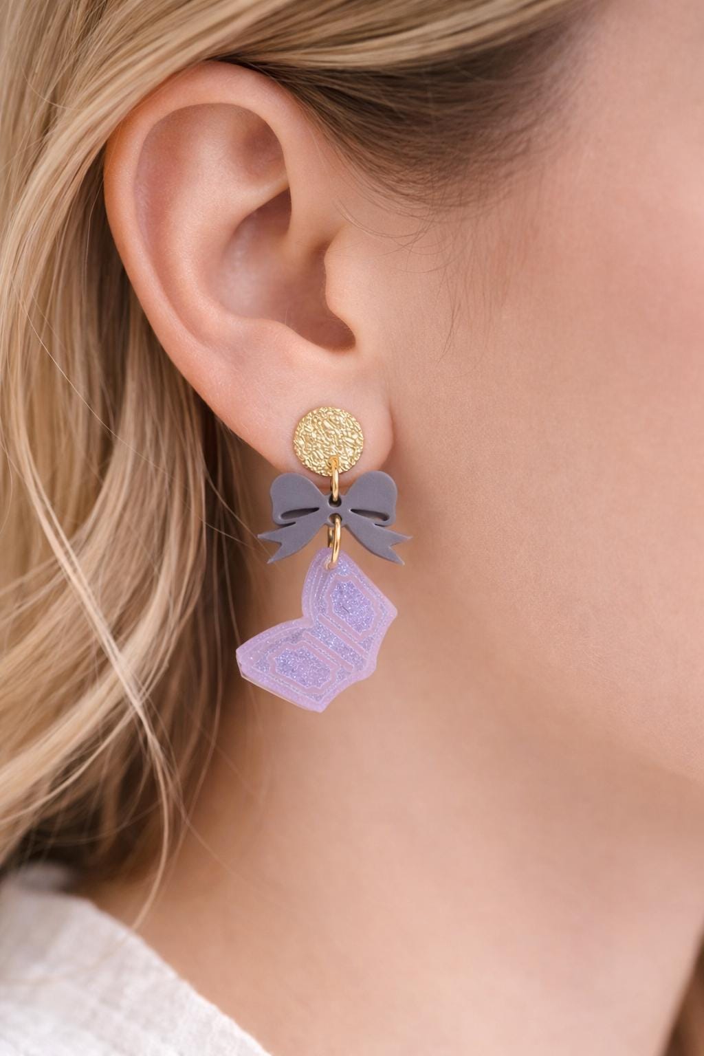 Book Acrylic Earrings, Bow and Book Jewelry