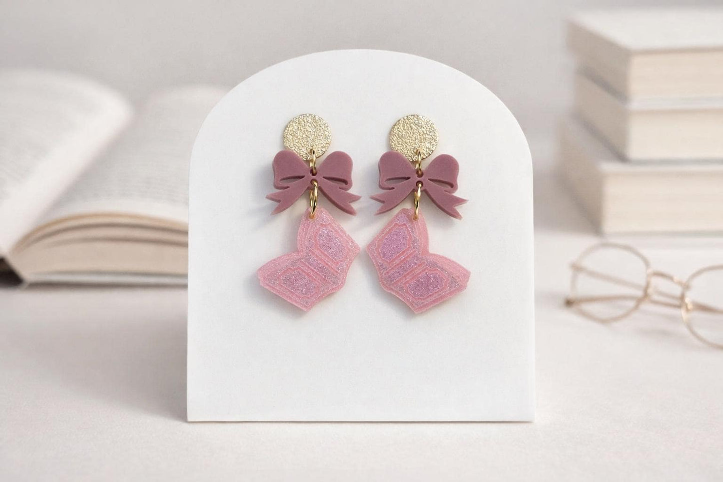 Book Acrylic Earrings, Bow and Book Jewelry