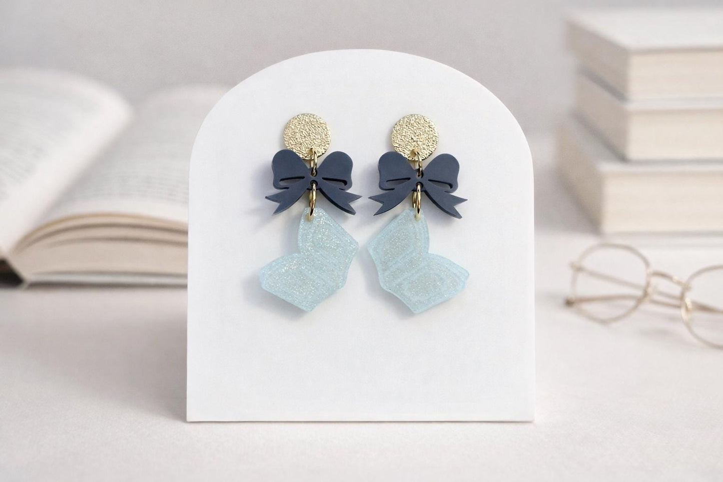 Book Acrylic Earrings, Bow and Book Jewelry