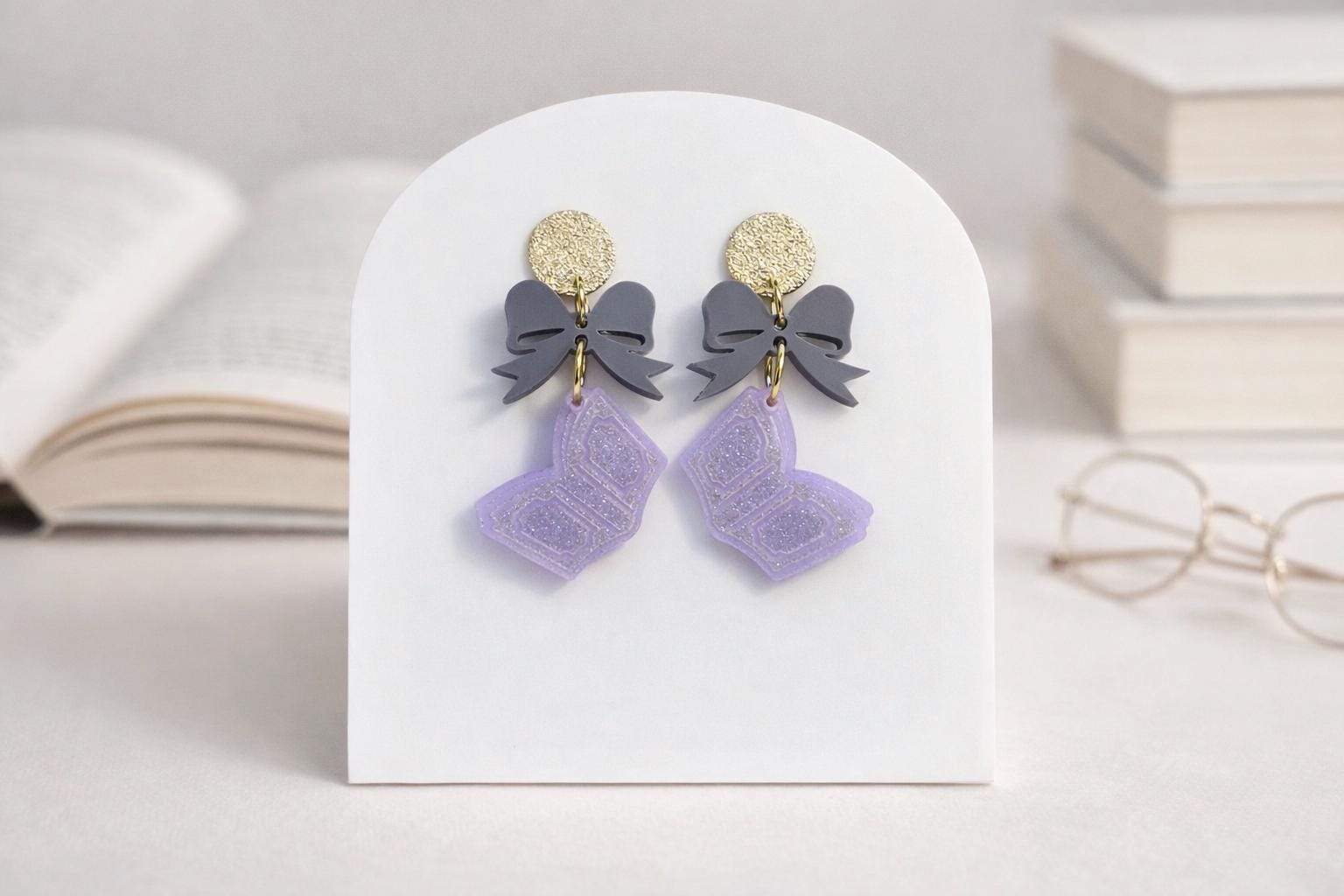 Book Acrylic Earrings, Bow and Book Jewelry