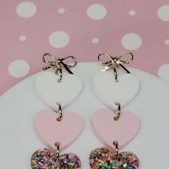 Stacked Heart Earrings, Valentine's Earrings, Heart Acrylic Earrings, Bow Studs