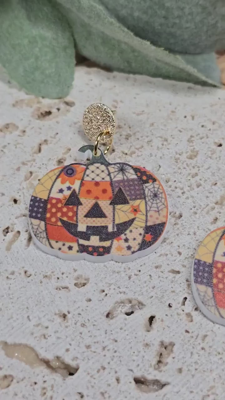 Patch Pumpkin Earrings, Acrylic Pumpkin Jewelry