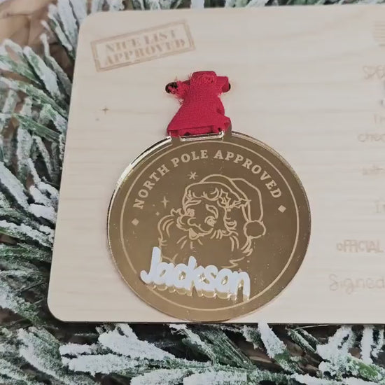 Nice List Metal and Plaque, Christmas Decor, Santa Sign, Grandkid Ornament