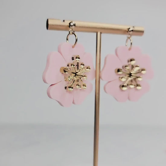 Flower Acrylic Earrings, Summer Earrings, Floral Jewelry, Beach Accessories, Pink Flower Earrings