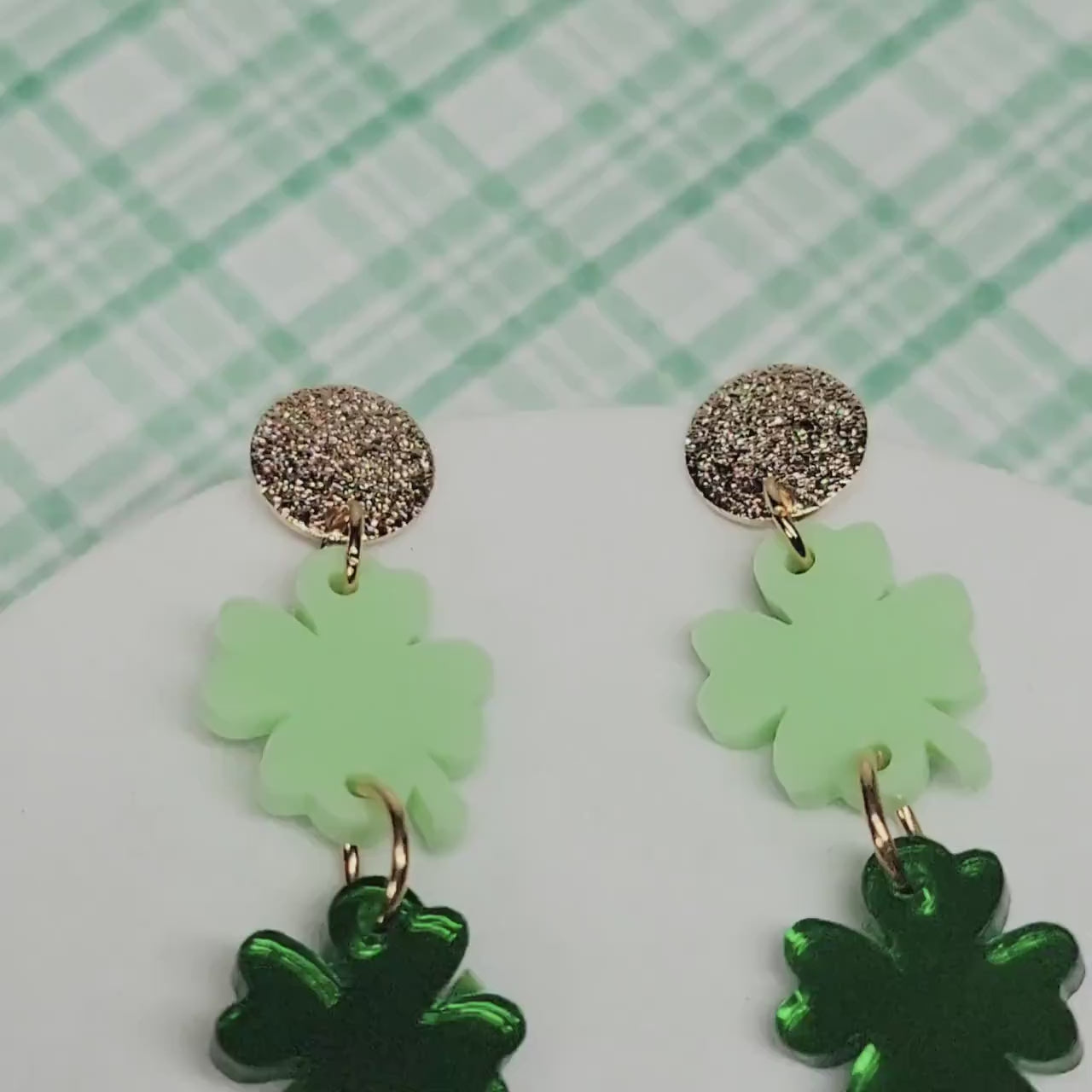 Green Stacked Shamrock Earrings, Saint Patrick's Day Shamrock Earrings, Shamrock Jewelry