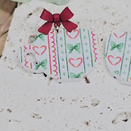 Christmas Mug Acrylic Earrings, Holiday Winter Accessories, Christmas Jewelry, Coffee Charm