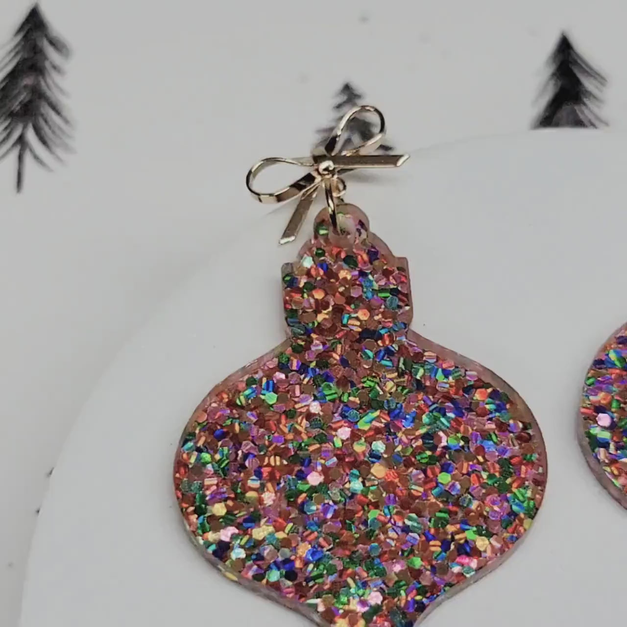 Christmas Ornament Earrings, Holiday Winter Accessories, Statement Acrylic Earrings, Christmas Acrylic Earrings, Glitter Earrings