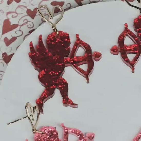 Cupid Acrylic Earrings, Valentine's Earrings, Love Accessories, Statement Acrylic Earrings, Heart Acrylic Earrings