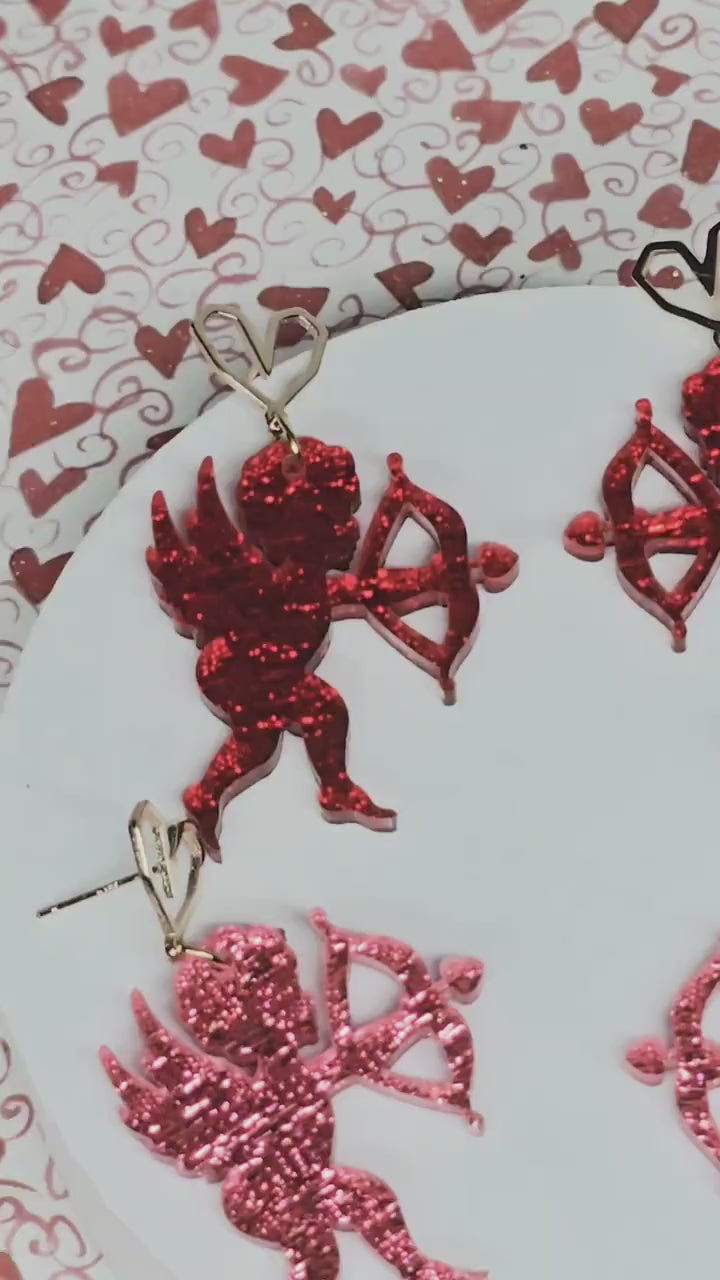 Cupid Acrylic Earrings, Valentine's Earrings, Love Accessories, Statement Acrylic Earrings, Heart Acrylic Earrings