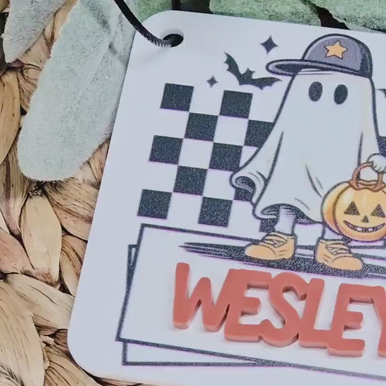 Personalized Ghost Bag Tag, Acrylic UV Printed Halloween Boo Bag Tag, Backpack Name Tag, Spooky Accessory