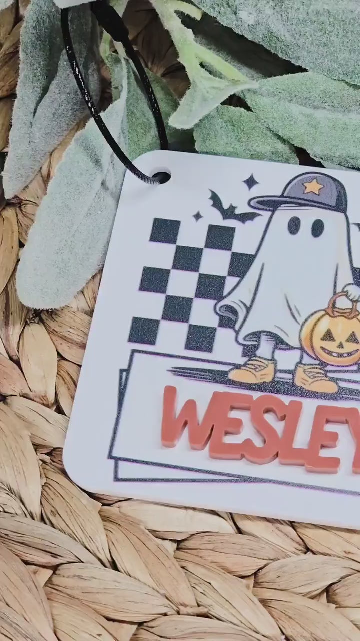 Personalized Ghost Bag Tag, Acrylic UV Printed Halloween Boo Bag Tag, Backpack Name Tag, Spooky Accessory