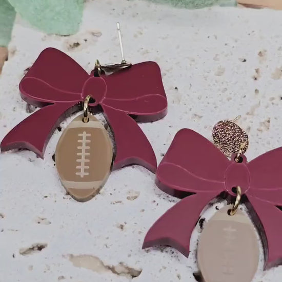 Football Coquette Bow Earrings, Acrylic Sports Jewelry
