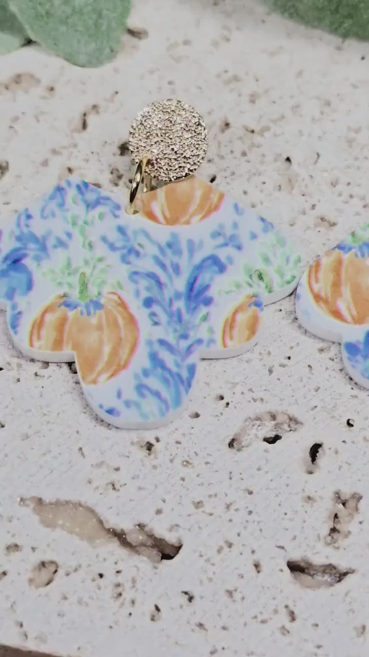 Vintage Pumpkin Acrylic Earrings, Thanksgiving Earrings, Fall Jewelry, Pumpkin Jewelry