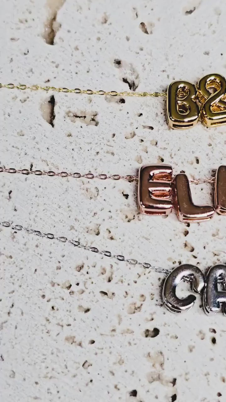 Personalized Necklace, Minimalist Jewelry, Sterling Silver, Bubble Letter Necklace, Modern Jewelry