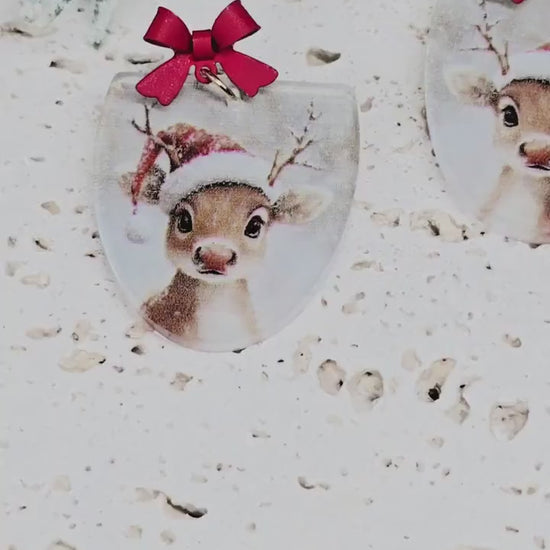 Vintage Reindeer Earrings, Christmas Jewelry, Holiday Winter Accessories, Acrylic Earrings, Rudolph Earrings