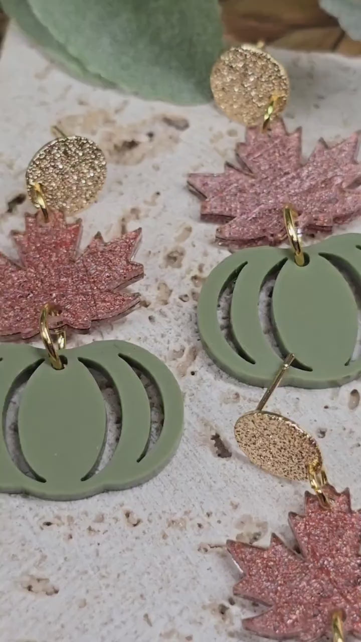 Leaf Pumpkin Acrylic Earrings, Fall Jewelry