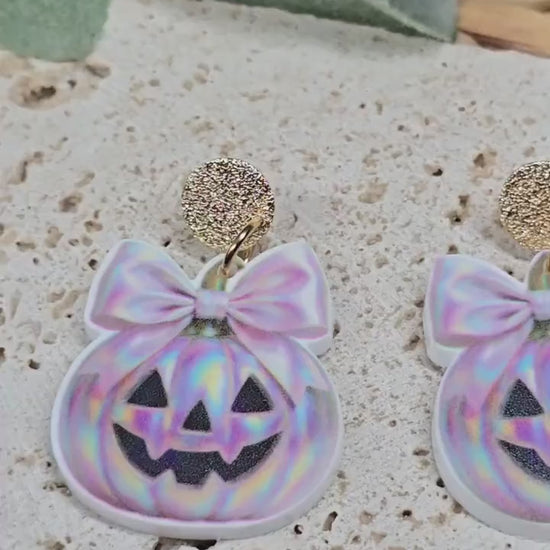 Iridescent Pumpkin Earrings, Acrylic Pumpkin Earrings