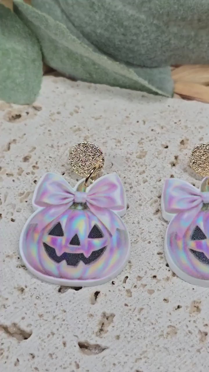 Iridescent Pumpkin Earrings, Acrylic Pumpkin Earrings