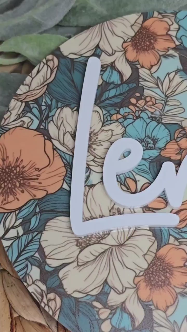 Floral Name Sign, Acrylic Wall Art, Name Announcement Plaque, Floral Nursery Decor, Newborn Photo Props, Baby Shower Gift