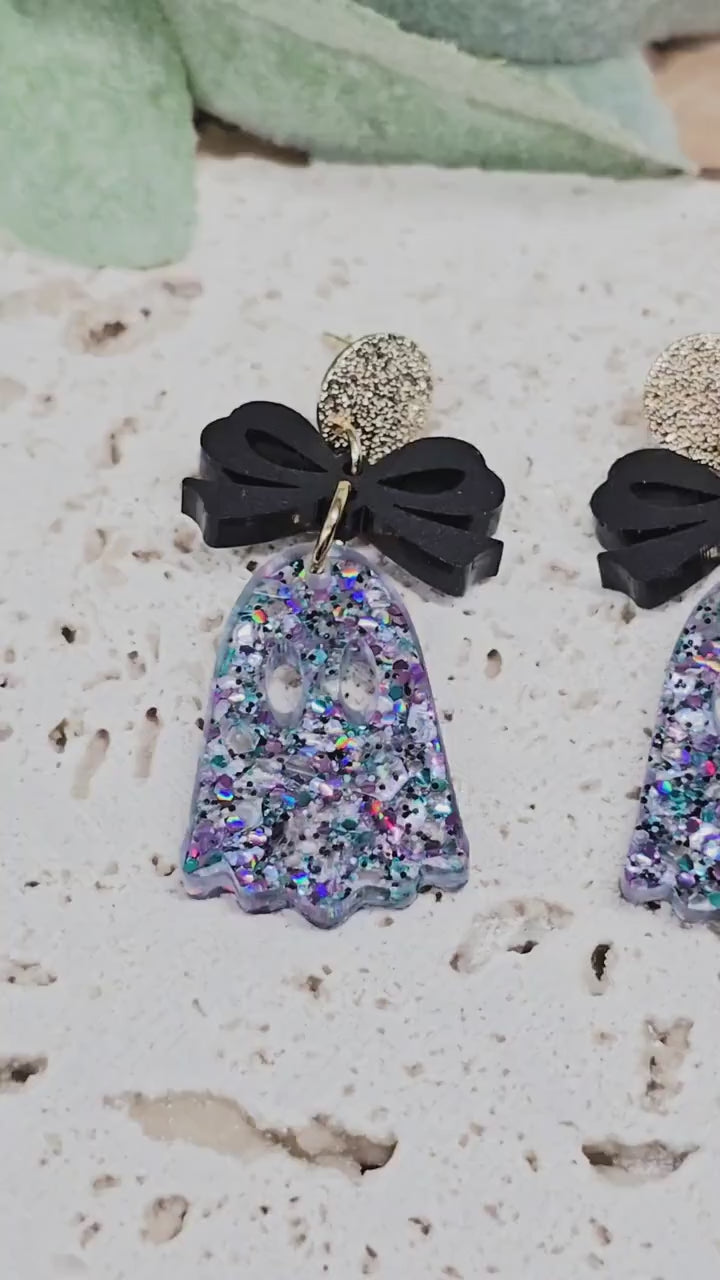 Bow Ghost Earrings, Spooky Jewelry, Fall Accessories