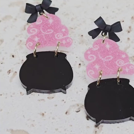 Witch Cauldron Earrings, Halloween Jewelry, Spooky Accessory