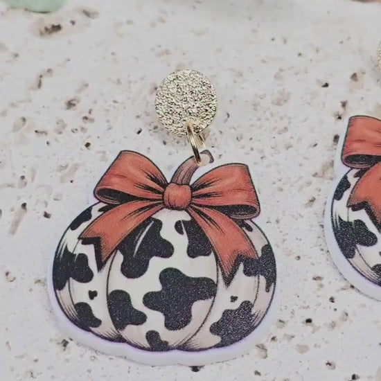 Leopard Pumpkin Earrings, Thanksgiving Earrings, Acrylic Pumpkin Earrings