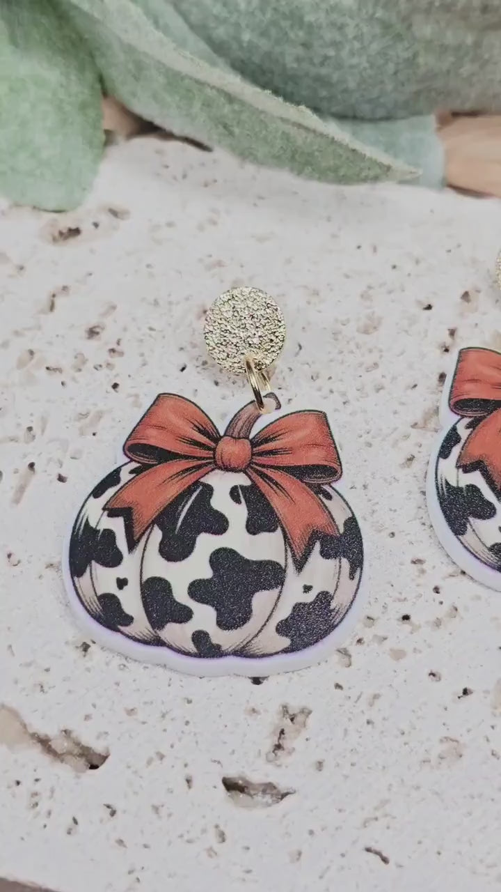 Leopard Pumpkin Earrings, Thanksgiving Earrings, Acrylic Pumpkin Earrings