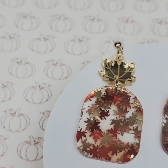 Fall Maple Leaf Earrings, Acrylic Fall Jewelry, Thanksgiving Earrings, Glitter Leaf Studs