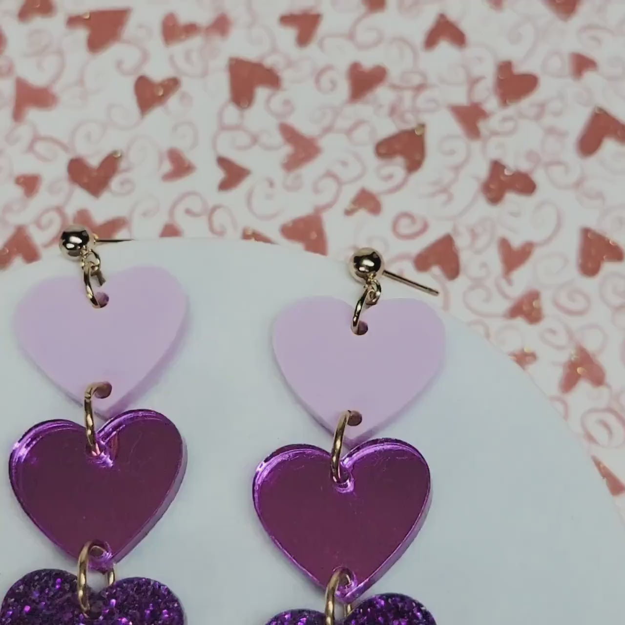 Purple Heart Earrings, Valentine's Earrings, Fun Accessories, Statement Acrylic Earrings, Heart Acrylic Earrings, Red Bow Jewelry