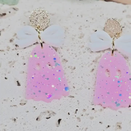 Ghost with Coquette Bow Earrings, Spooky Jewelry, Fall Accessories