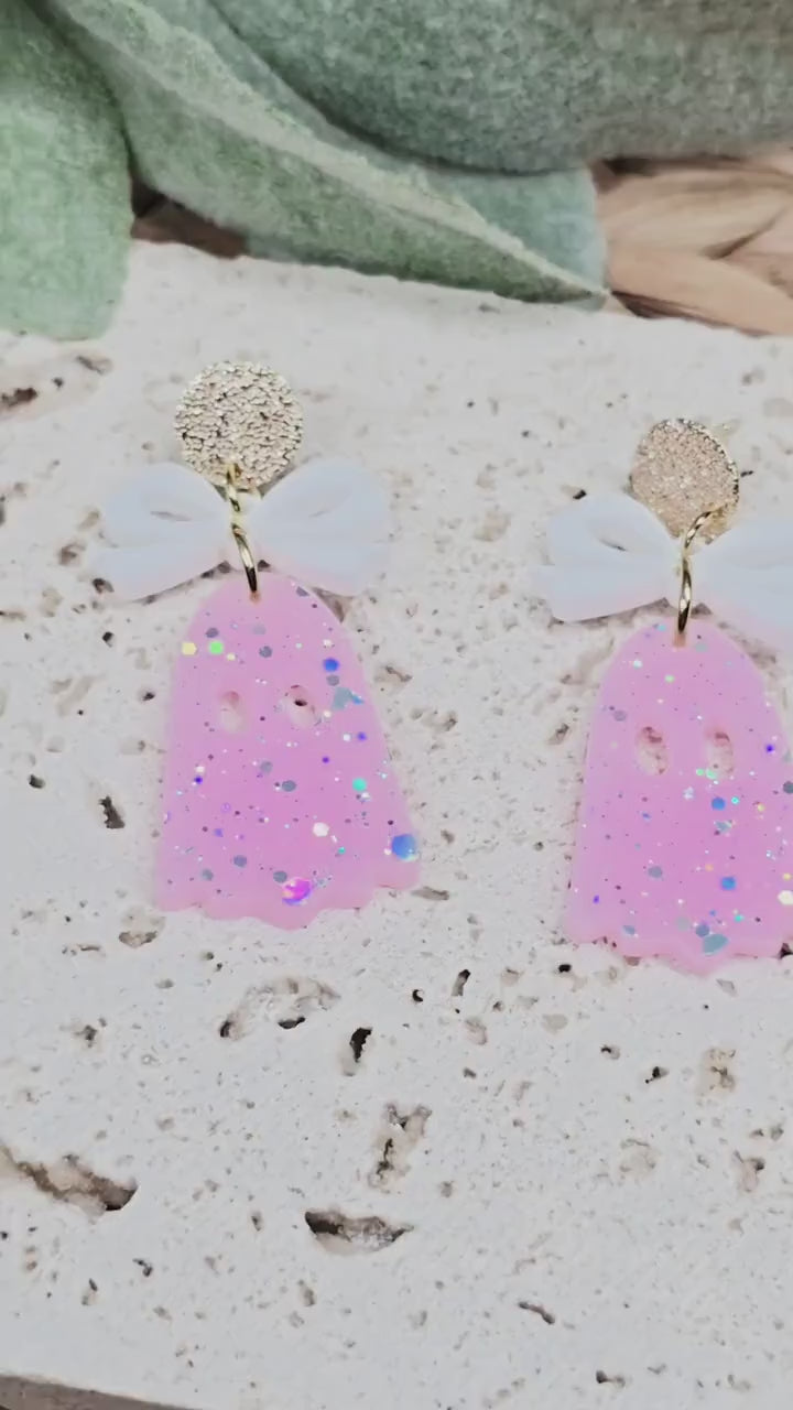 Ghost with Coquette Bow Earrings, Spooky Jewelry, Fall Accessories