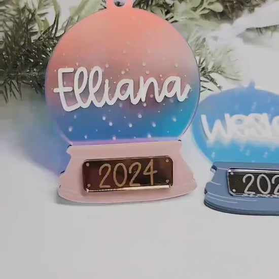 Personalized Snow Globe Ornament, Christmas Ornament, Present Tag, Christmas Decor, Gift Tag, Kid Gift Tag, Snow Globe Ornament