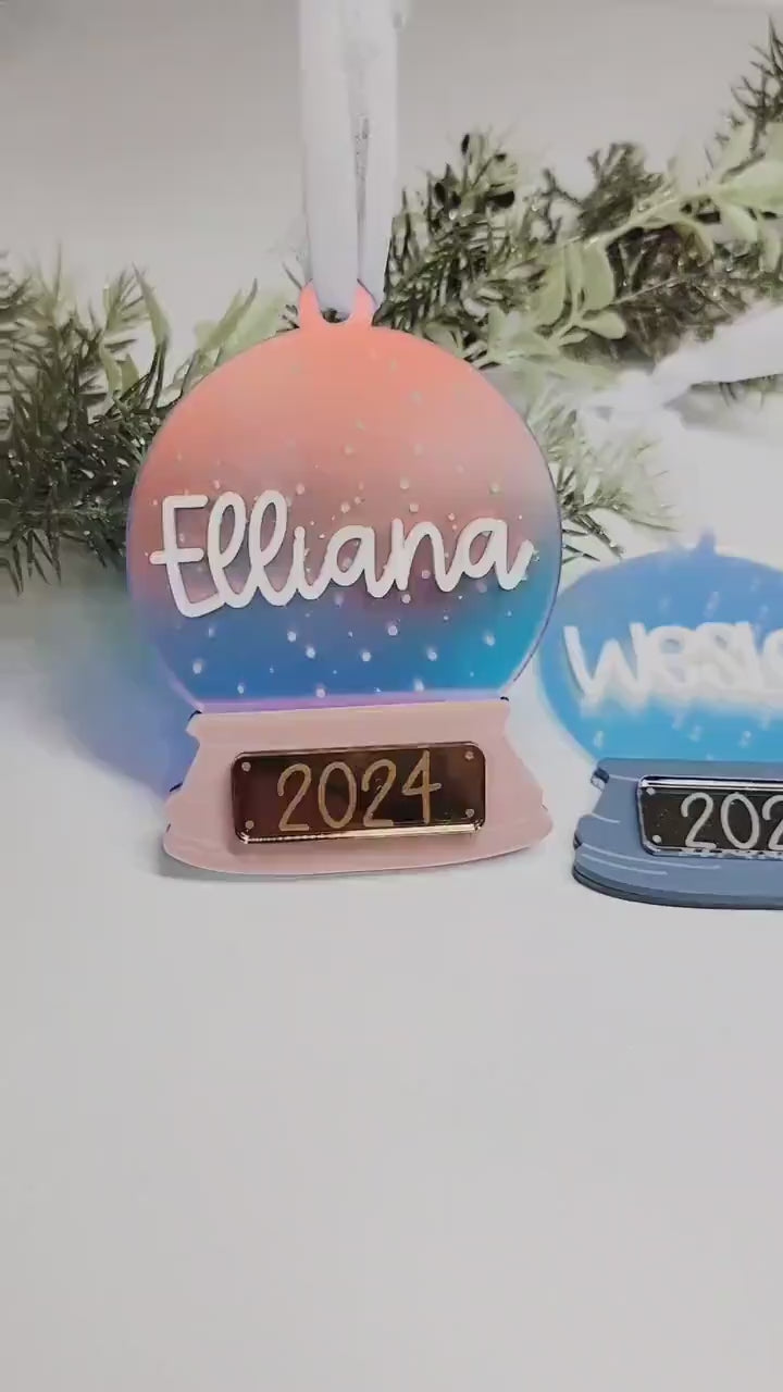 Personalized Snow Globe Ornament, Christmas Ornament, Present Tag, Christmas Decor, Gift Tag, Kid Gift Tag, Snow Globe Ornament