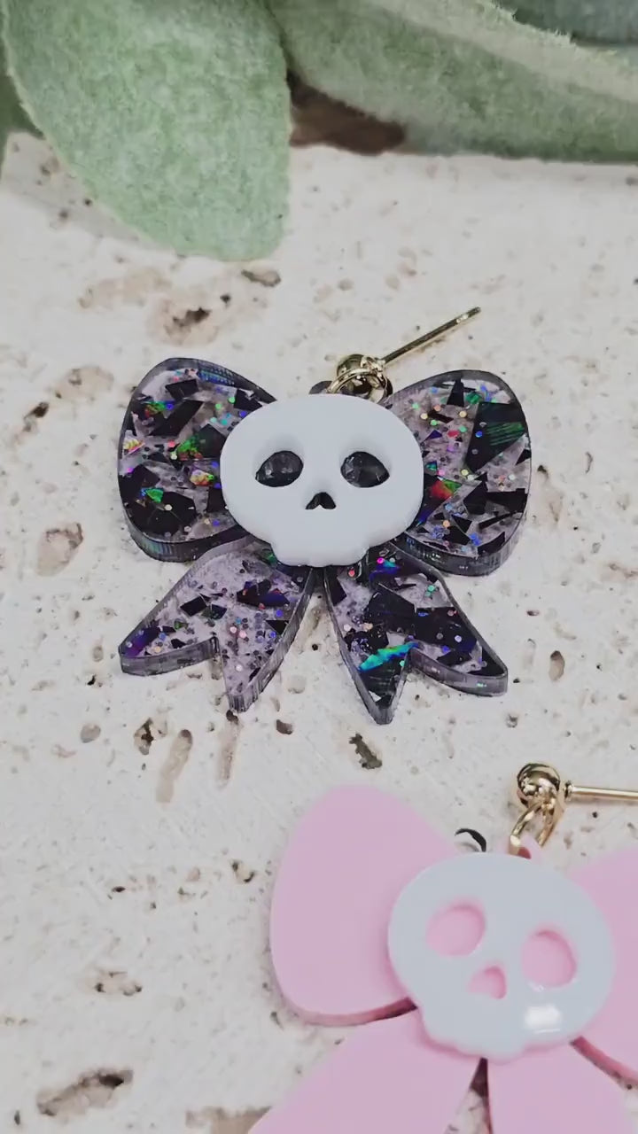 Skull Bow Earrings, Acrylic Halloween Accessories