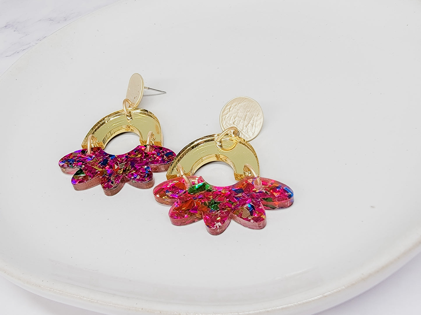 Confetti Pink and Gold Arch Earrings