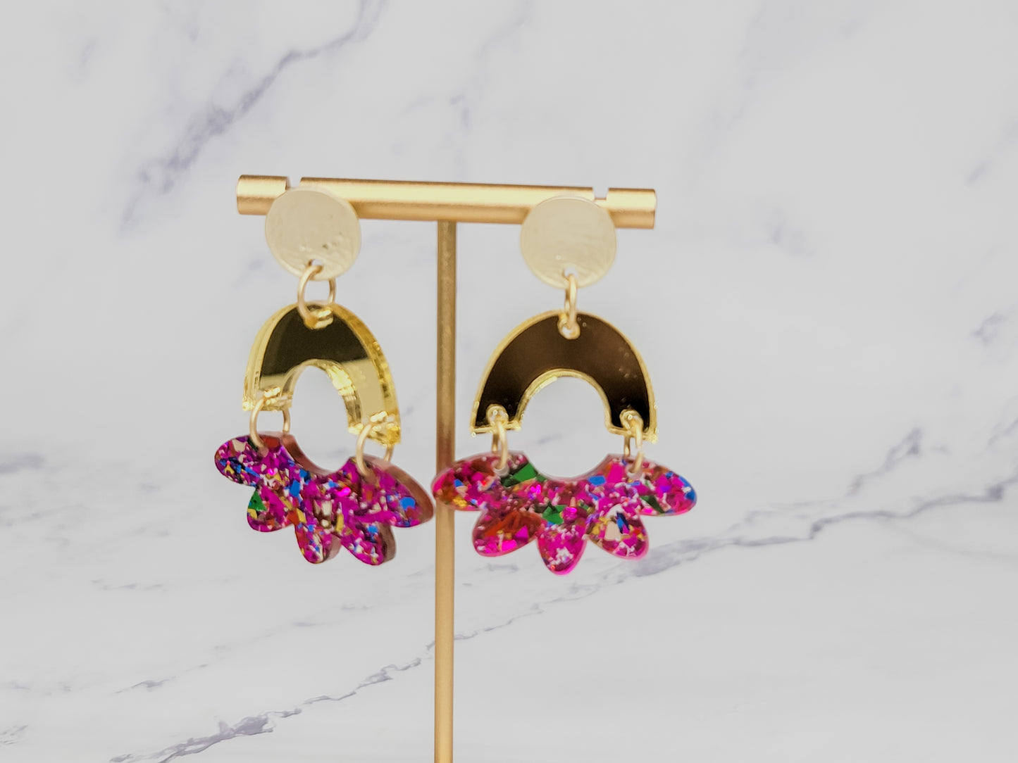 Confetti Pink and Gold Arch Earrings