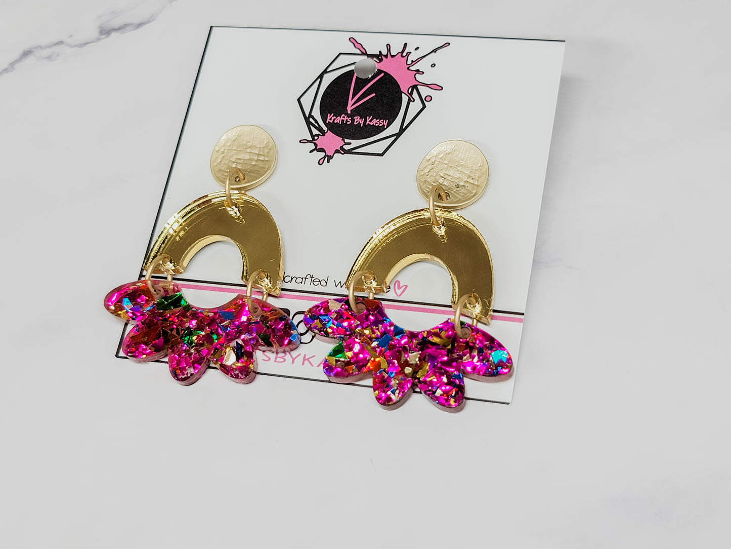 Confetti Pink and Gold Arch Earrings