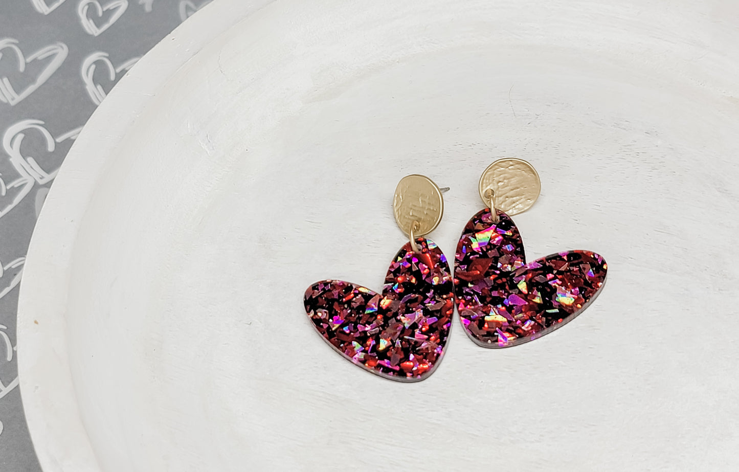 Pink & Red Confetti Heart Earrings