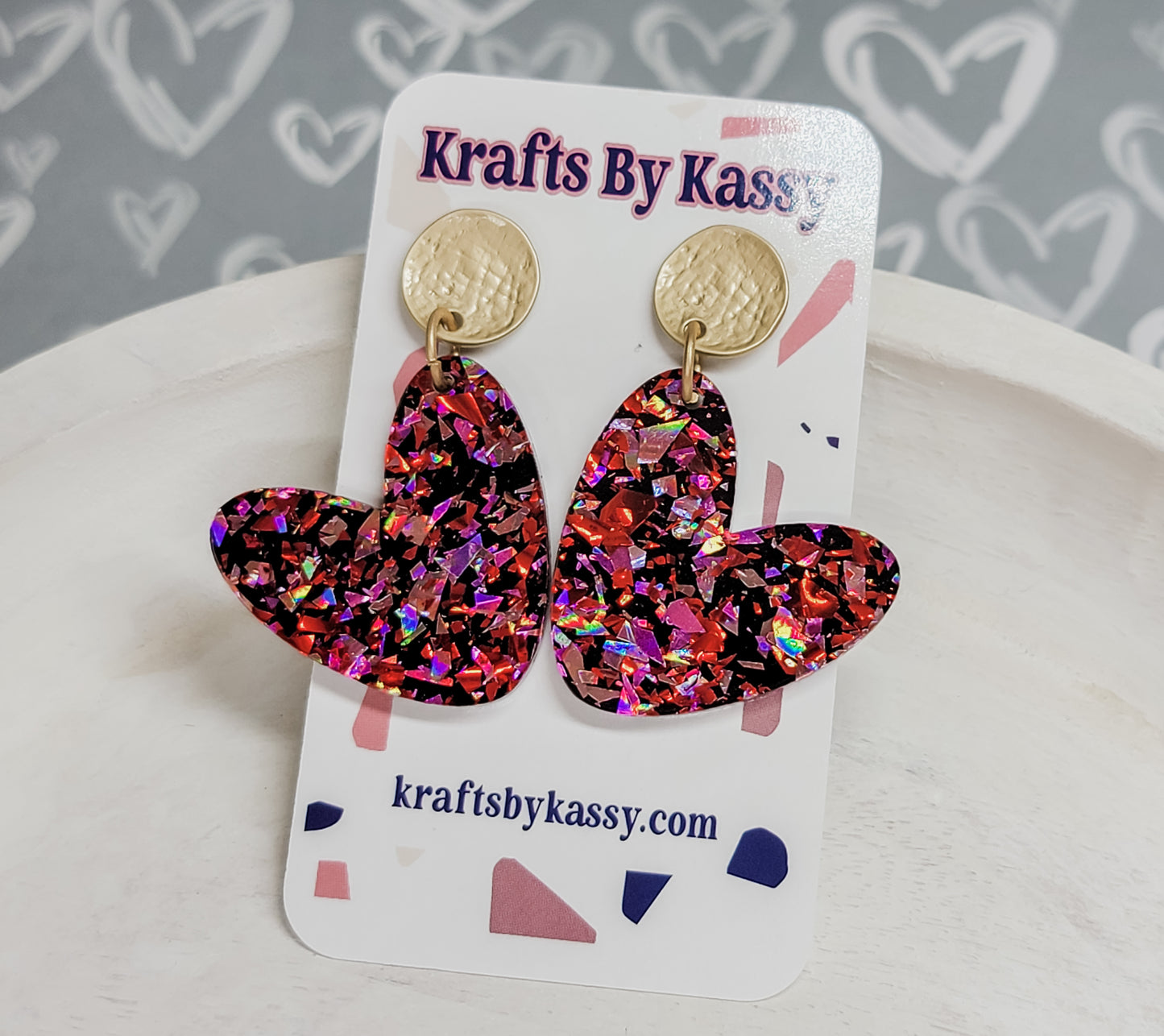 Pink & Red Confetti Heart Earrings