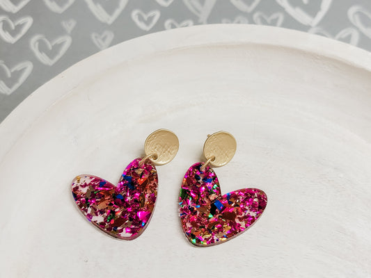 Pink Confetti Heart Earrings