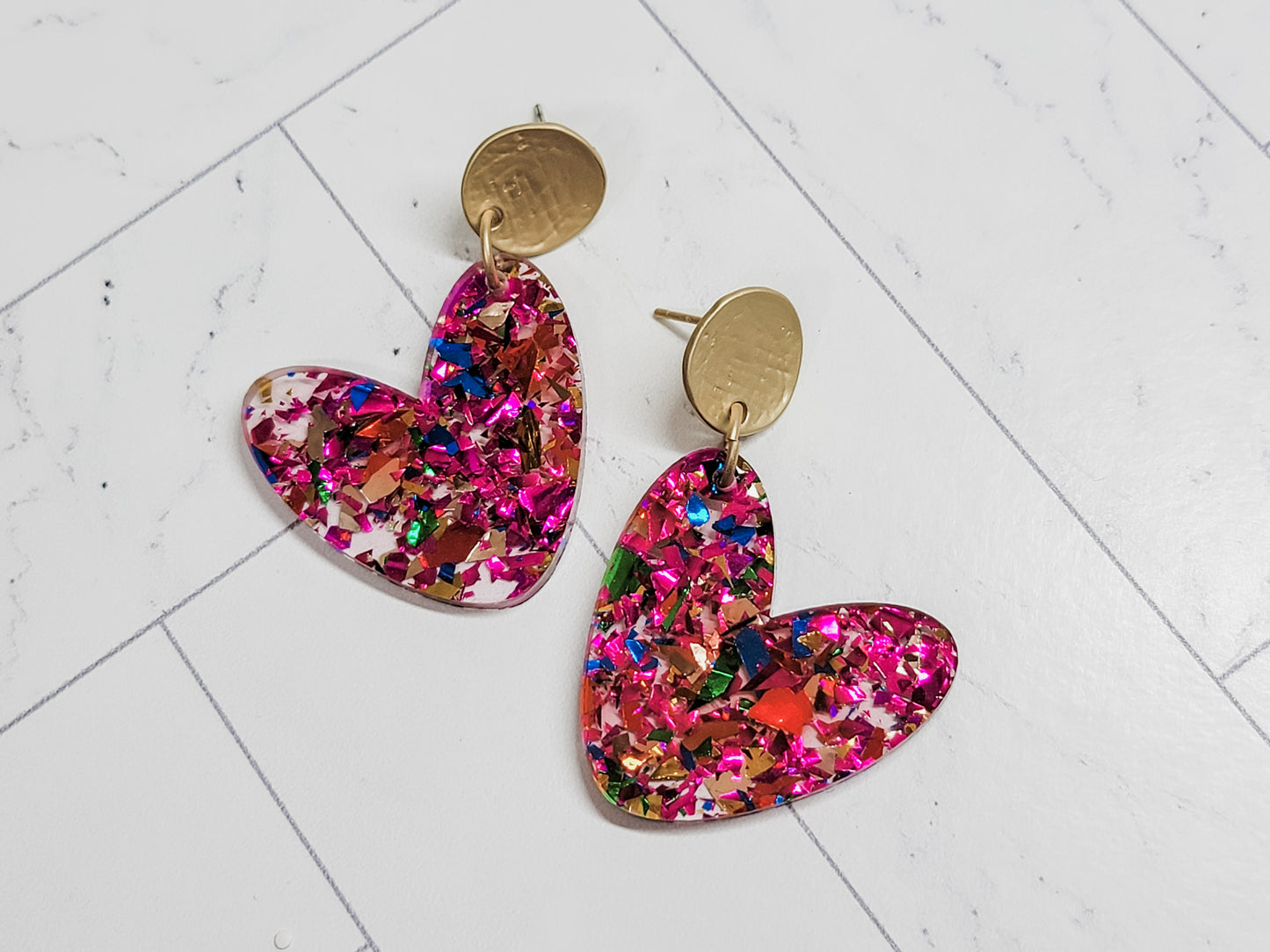 Pink Confetti Heart Earrings