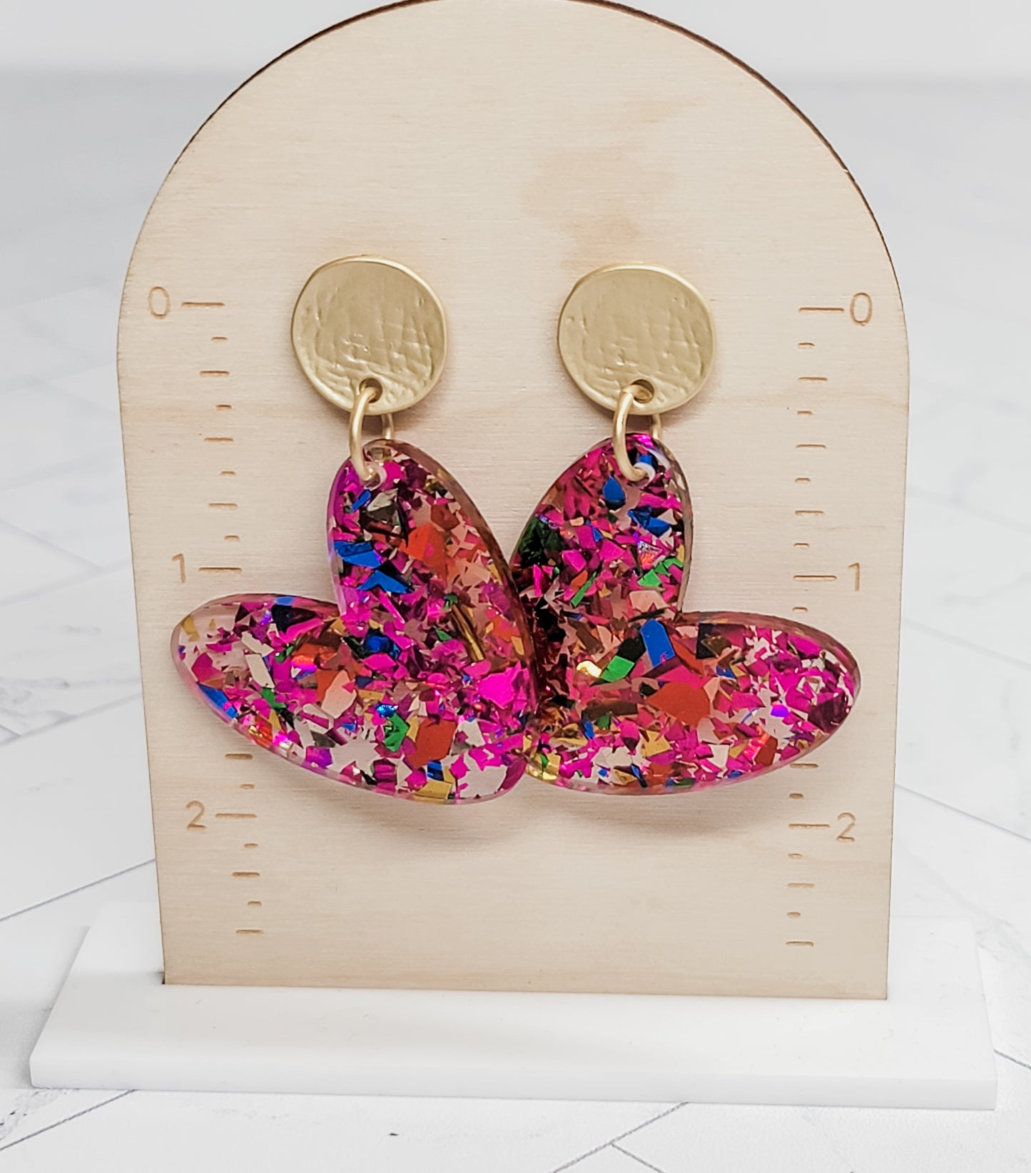 Pink Confetti Heart Earrings