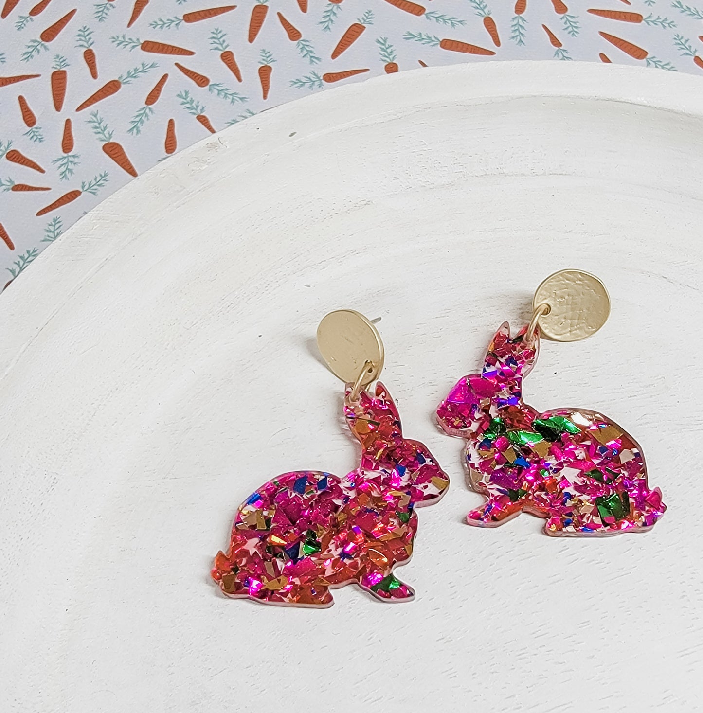 Pink Confetti Bunny Earrings