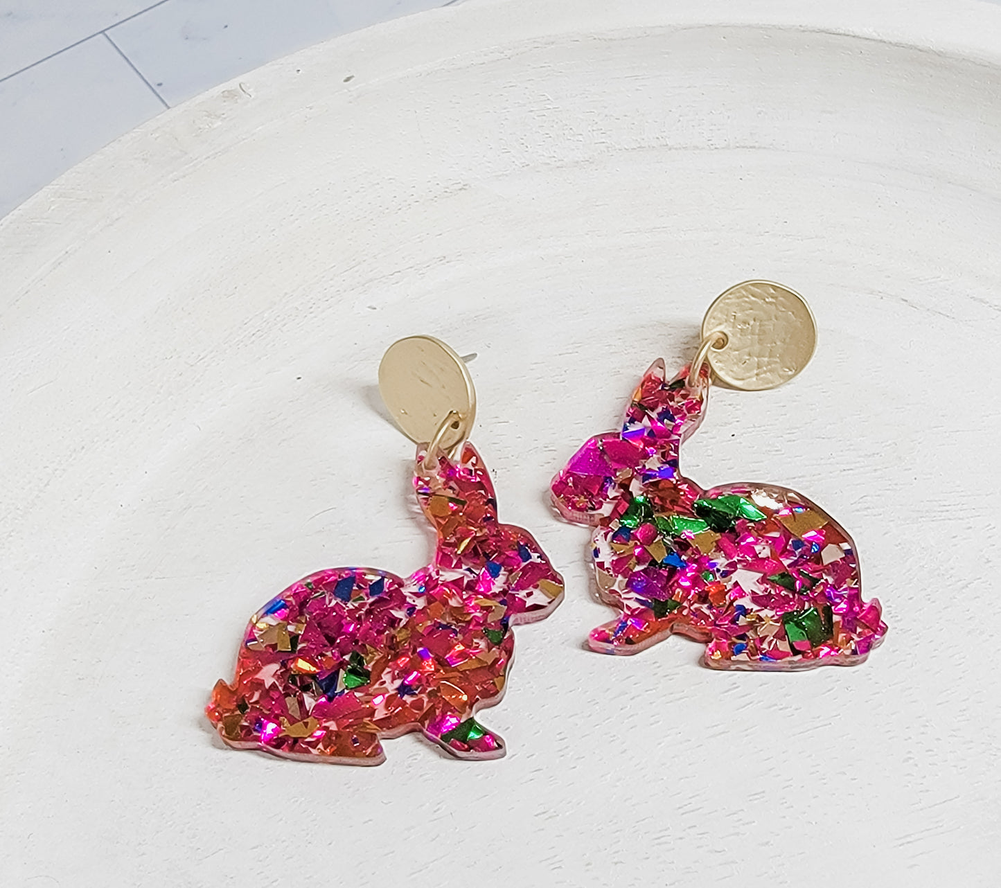 Pink Confetti Bunny Earrings