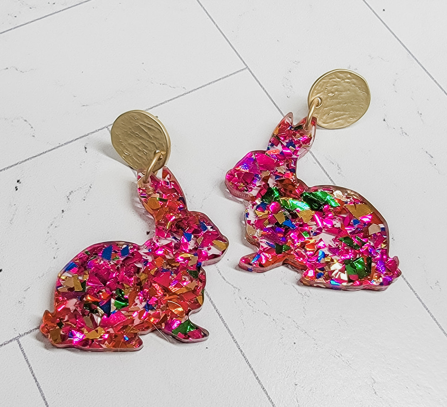 Pink Confetti Bunny Earrings