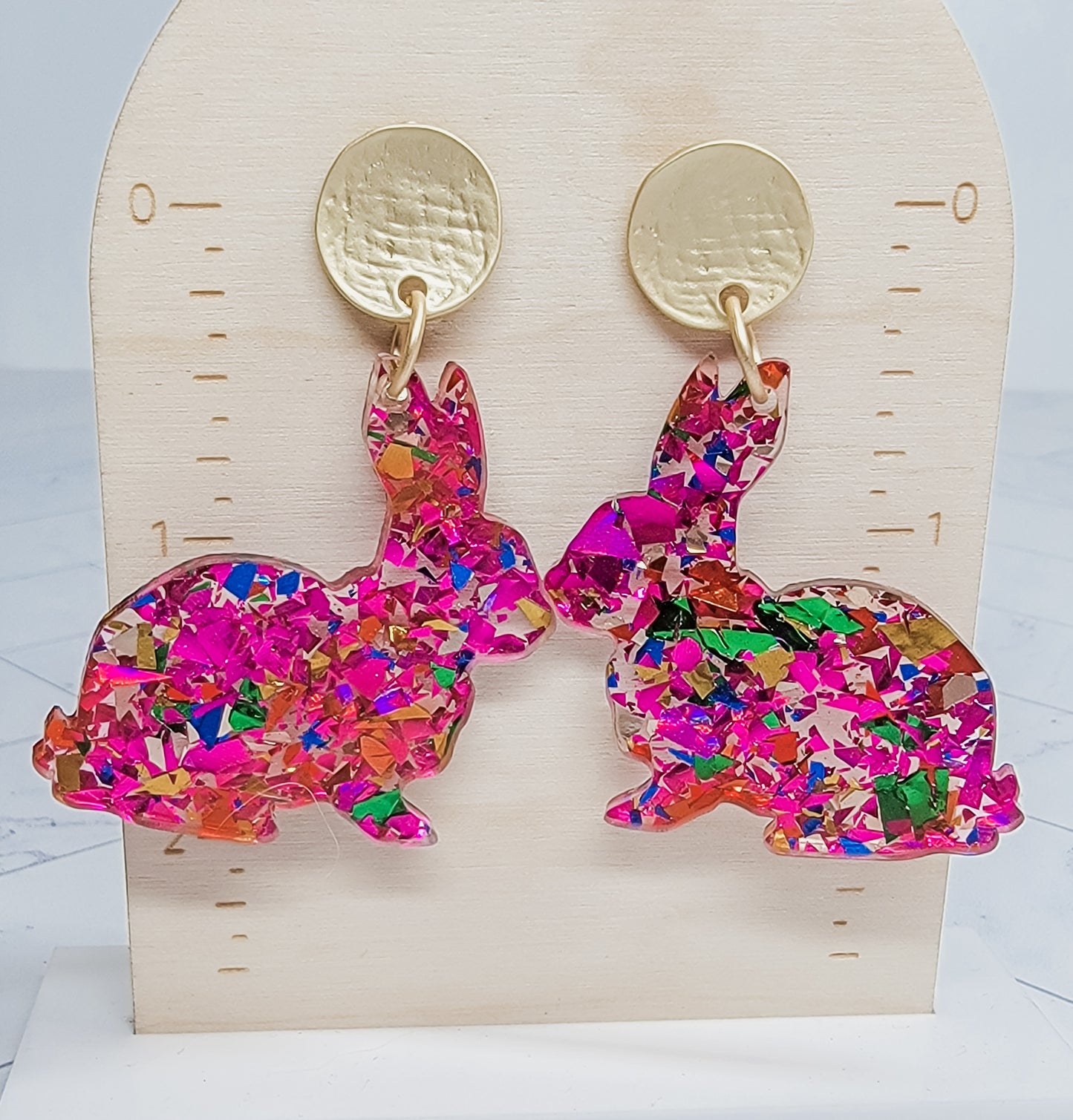 Pink Confetti Bunny Earrings