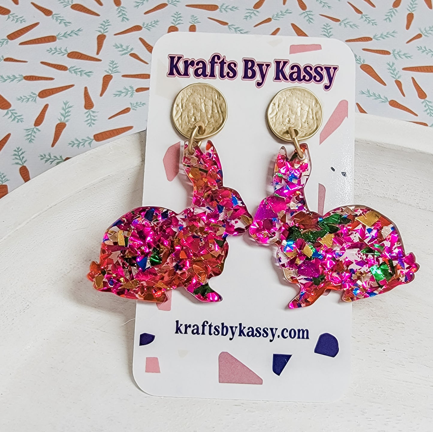 Pink Confetti Bunny Earrings