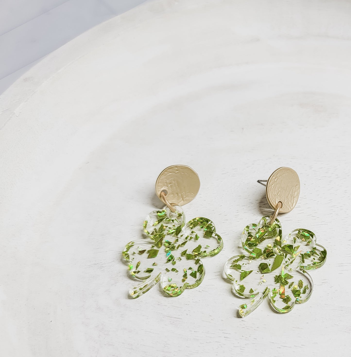 Glitter Flake Shamrock Earrings