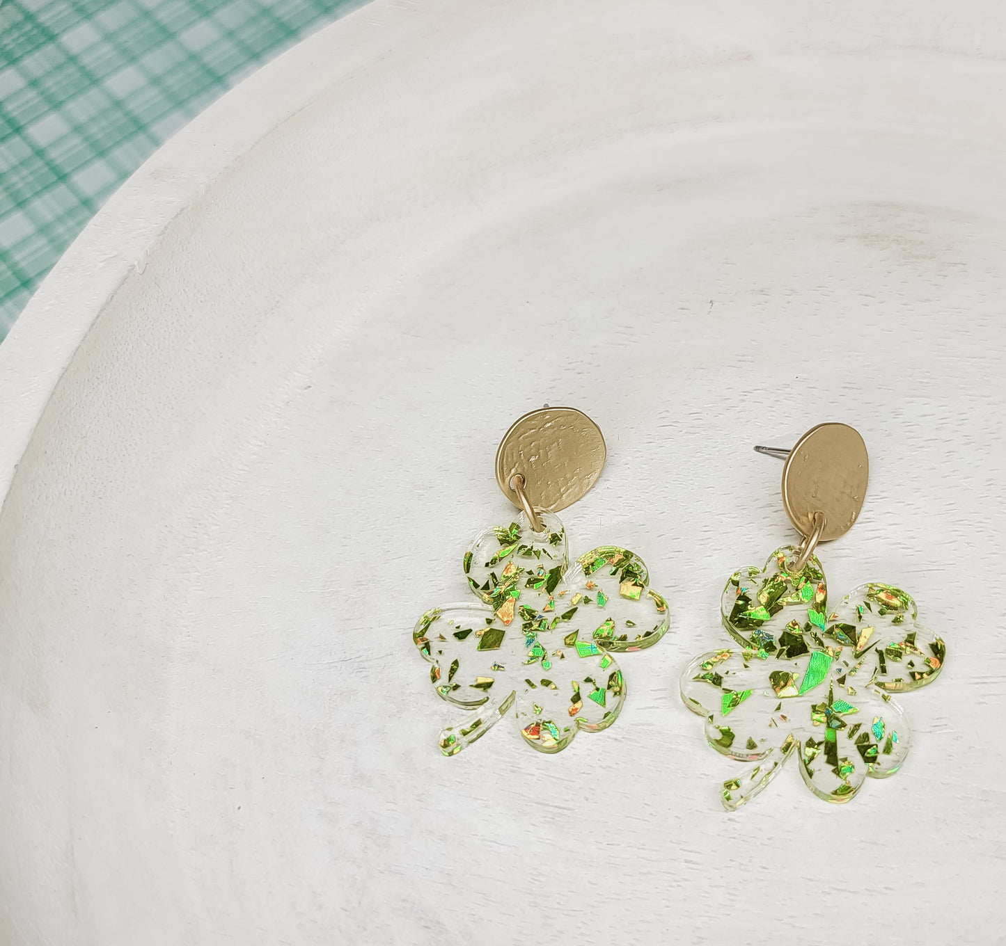 Glitter Flake Shamrock Earrings